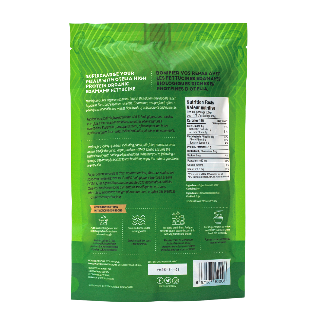 Organic Edamame Fettuccine pouch, back